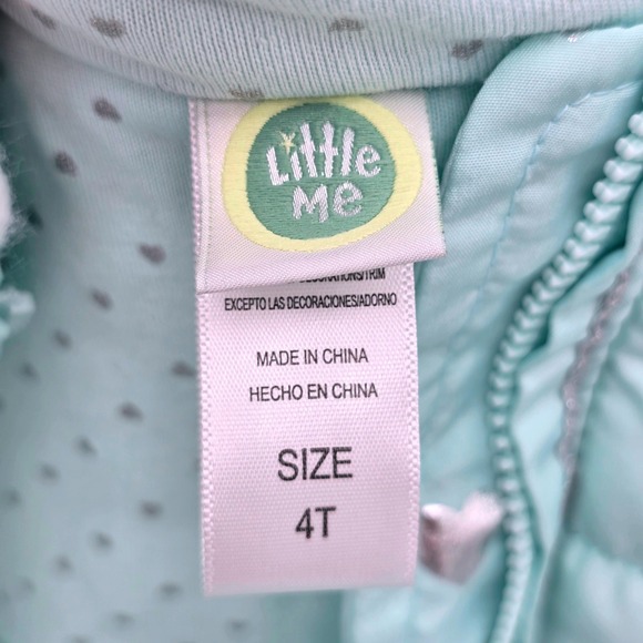 Little Me Girls Mint Green Heart Puffer Vest Ruffle Bow Hooded 4T - Picture 4 of 5